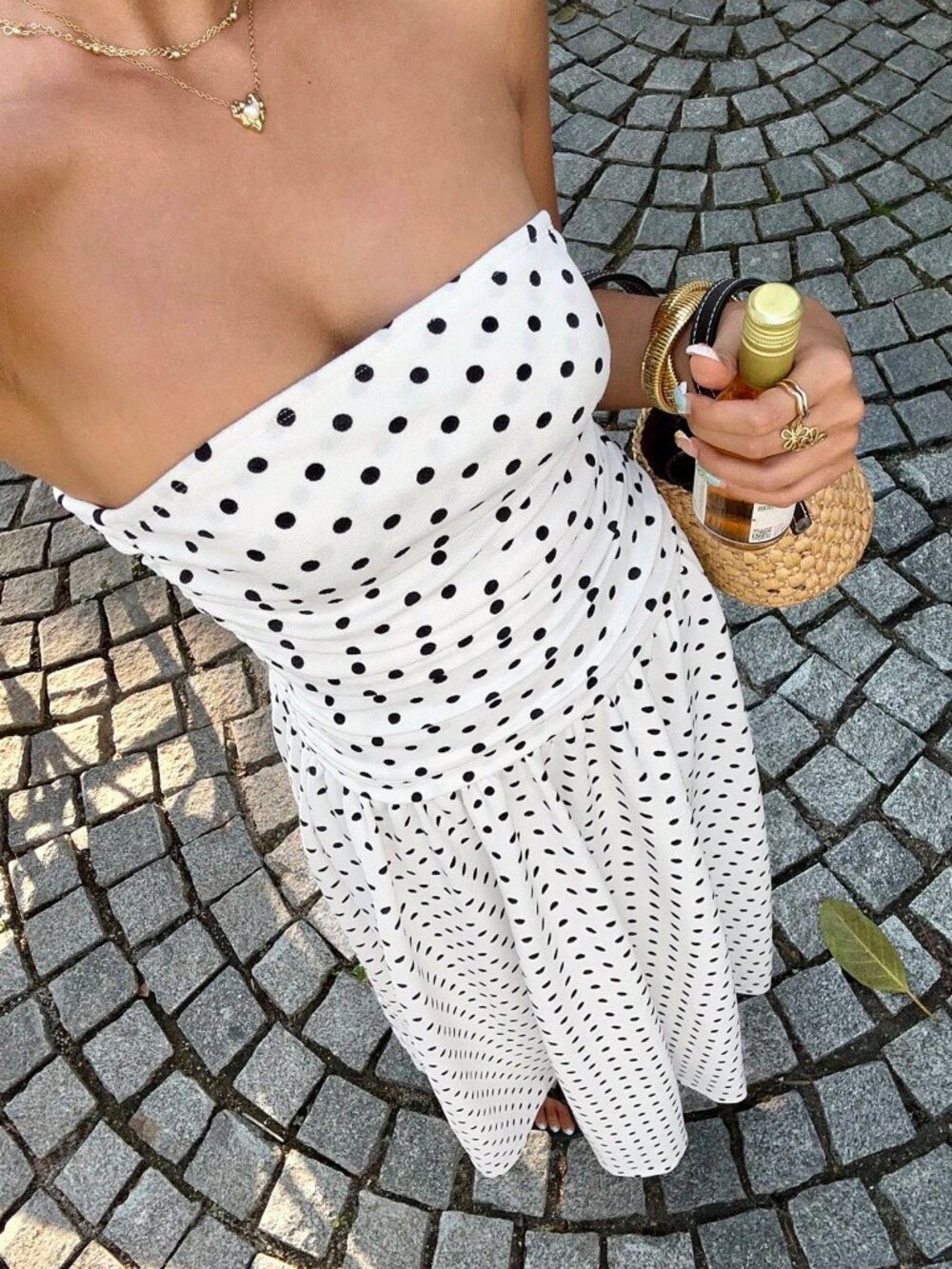 Black And White Casual Women's With Polka Dots Strapless Maxi Tube Dress - Picture 5 of 6
